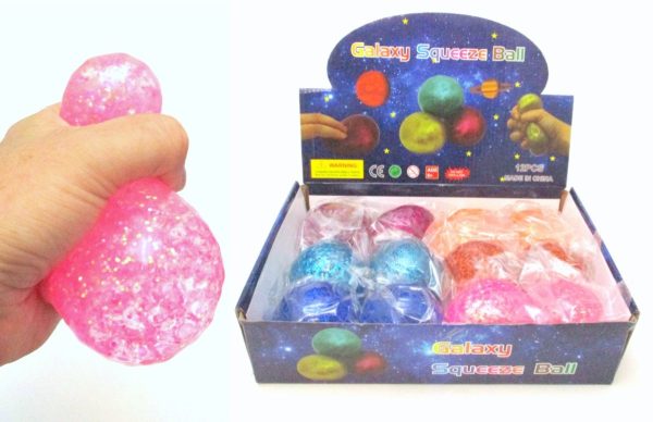 GALAXY SQUEEZE BALL W/ORBS & GLITTER (6 ASS)- 70mm