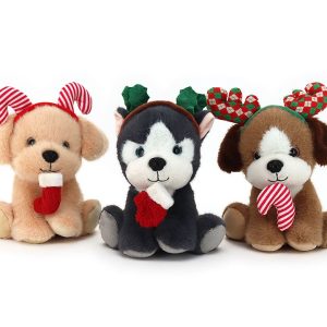 PLUSH – SUPER SOFT FURRY XMAS PUP (3 ASSTD) – 18cm
